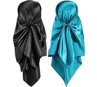 2 Pieces 35 Inch Silky Head Scarf Sleeping Hair Wrapping Night Satin Scarf (Black)