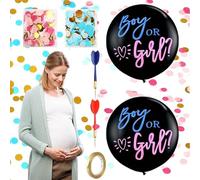 2 Pieces 36 In Gender Reveal Balloon with Confetti, Large Boy or Girl Latex Balloons with 2 Pink Blue Confetti & 2 Darts Gender Reveal Party Decoration Supplies Shower Decor Kit for Baby Shower Black
