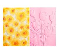 2 Pieces 3D Embossing Folder for Card Making Sunflowers Floral and Tulip Textures Impressions Background Plastic Embossing Folders Template for DIY Scrapbooking and Other Paper Crafts Arts Supplies