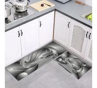2 Pieces 3D Technology Futurism Kitchen Rug, Non Slip Washable Stairs Sphere Kitchen Floor Mat, Comfort Standing Grey Mat Sets, for Laundry Hallway Bedroom Dining Room 43x75cm+43x150cm