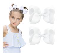 2 Pieces 4" Hair Bow Grosgrain Ribbon, Hair Bows with Alligator Clips Hair Accessories for School Girls Toddlers (White)