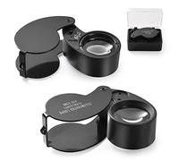 2 Pieces 40X Jewelers Loupe Set, Desktop Portable Metal Loupe Magnifying Glass with 2 Light for Coins Jewelry Stamps Watches (Black)