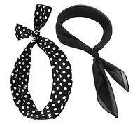 2 Pieces 50's Women Costume Accessories Set Square Chiffon Neck Scarf Polka Dot Style Headband Bandana Tie Retro Costume Fancy Dress for Women Girl Cosplay 50s Party Halloween Supplies ((Black))