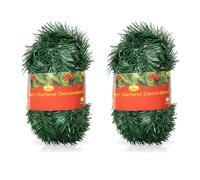 2 Pieces, 52ft/16m Christmas Garland Artificial Green Tinsel Staircase Garland Soft Xmas Greenery for Indoor Outdoor, Fireplaces, Door, Mantel, Wall Garden Wedding Decoration
