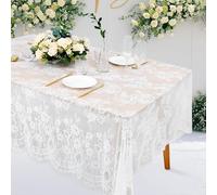 2 Pieces 60x120 Inch Table Cloth Farmhouse Rustic Tablecloth for Bridal Shower White Flower Table Linen Spring Outdoor Table Decorations