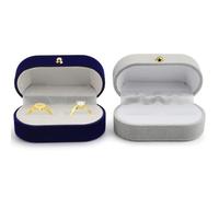 2 Pieces 7.5 cm Velvet Wedding Double Ring Box for Ceremony Ring Holder