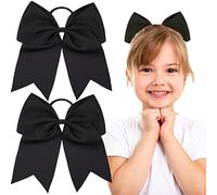 2 Pieces 8 Inch Large Ribbon Bows Hair Ties School Girls Red Ribbon for Hair Ponytail Holders Hair Styling Accessories (Black)