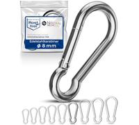 2 pieces 8-mm Stainless steel snap hook without thimble made of V4A robust shape without eye breaking load 1500 kg snap-on hooks fire brigade carabiner 316 8x80-mm