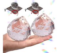 2 Pieces 80mm/3.15 Inch Clear Cut Crystal Prisms Suncatcher,Hanging Rainbow Pendants Glass Sphere Faceted Gazing Ball for Home Décor,Office,Garden Decoration,Super Sparkly and Flawless