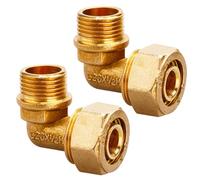 2 pieces 90 degree screw fitting angle, diameter 20 x 2 mm, screw fitting 90° angle with 1/2 inch AG, compression fitting for copper pipe, DVGW, UBA compliant, for multi-layer composite pipes, PEX
