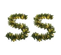2 Pieces, 9ft/2.7m Pre-Lit Christmas Garland 70 Warm White LED 8 Light Modes Green Bushy Artificial Pine Long Garland for Indoor Outdoor, Stairs, Fireplace, Door, Mantel Home Garden Wedding Decoration