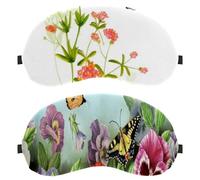 2 Pieces a Hundred Flowers Bloom Sleep Mask, Completely Block Out Light Eye Mask for Side Sleeper, Zero Eye Pressure Night Blindfold, Adjustable Eye Shade Cover