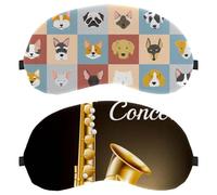 2 Pieces a Saxophone Jazz Concert Sleep Mask for Side Sleeper Men Women, Light Blocking Eye Mask Cover Eyeshade with Adjustable Strap, Night Blindfold