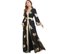 2 Pieces Abaya Dress Set for Women Gold Stamping Open Front Caftan and Muslim Moroccan Dresses Black Abaya XL