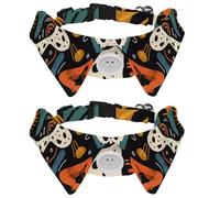 2 Pieces Abstract Hand Drawn Color Blocks lines Pattern Dog Collars for Medium Dogs, Cat Bow Tie with Buckle, Collared Shirts for Pet Bowties, Neck 11.2-12.2 in