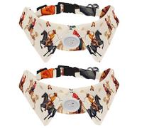 2 Pieces Adjustable Bow Tie Dog Collar, Vintage Western Men Cowboys Horses Pattern Cute Dog Tuxedo Collar, Formal Pet Cats Necktie for Puppy Cat Wedding Grooming, Birthday Gift