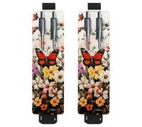 2 Pieces Adjustable Elastic Band Pen Holder for Notebook, PU Leather Pencil Holder, Pen Sleeve Pouch for Hardcover Journals, Books, Planners, Binders, Tablets - Watercolor Cosmos Flowers Butterfly