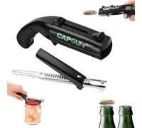 2 Pieces Adjustable Metal Jar Openers, Black Stainless Steel Lid Openers, Funny Cap Gun Bottle Shooter Openers, Multifunctional Can Bottle Opener, Launcher Beer Jar Opener for Home Party Bar Game