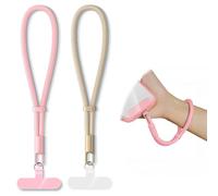 2 Pieces Adjustable Phone Lanyard Wrist Strap Anti Theft, 360° Rotation, Universal Phone Case Wrist Strap for iPhone 16/Pro and Most Smartphones, Cell Lanyard for Travel Women & Men Pink & Camel