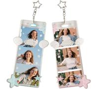 2 Pieces Angel Wings Photocard Holder Keychain | 4-Grid Picture Frame with Protective Sleeves | Clear Acrylic Photo Display for K-pop, and Travel Photos | Portable and Decorative