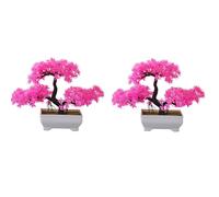 2 Pieces Artificial Bonsai Plant, Plastic Small Tree Pot, Artificial Plant, Flower Pot, Ornaments for Home, Table, , Pink