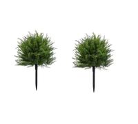 2 Pieces Artificial Cedar Topiary Ball Tree with Ground Spike, 50cm Indoor Outdoor Decorative Faux Shrub Bushes Plants Fake Greenery Cypress for Front Porch Garden Patio Home Office