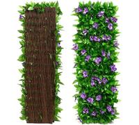2 Pieces Artificial Ivy Fence Screening, Garden Privacy Hedge Screen, Expandable Fence Privacy Screen for Balcony Patio Outdoor, Artificial Hedges - Expanded (Purple Flowers)