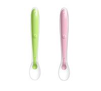 2 Pieces Baby Feeding Spoon Set Multicoloured Baby Spoon Silicone Soft Porridge Spoon BPA Free Children's Cutlery Tablespoon for Baby Toddler Infant Children (Pink + Green)