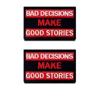 2 Pieces Bad Decisions Make Good Stories Patch Funny Hook & Loop Embroidered Fastener Biker Emblem for Clothes Clothing Jacket Jeans Vest Uniform Airsoft Armband Tactical