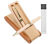 2 Pieces Ballpoint Pens,Retractable Black Ink Metal Pen with 4 Pieces Ballpoint Pen Refills and Wooden Case Box Metal Black Ink Pens Messages Pen Rollerball Gel Ink Pens for Adults Office Supplies
