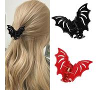 2 Pieces Bat Hair Clips,Gothic Hair Accessories Clip,Plastic Bat Halloween Clips,Bat-Shaped Wing Vlip Accessory,Black/Red Scary Cute Cosplay Hair Accessories,for Women and Girls Hairstyle Decoration.