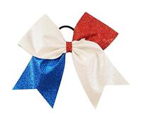 2 Pieces/batch Of 7 Inches Printed Patchwork Patriotic La La Bow With Stretch Ponytail Ribbon Cheerleader Bow Girl