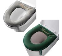 2 Pieces Bathroom Soft Toilet Seat Cover Pad with Handle Toilet Lid Cover Cushion Soft Thicker Washable Fits All Oval Toilet Seats (Grey+Green, zipper)