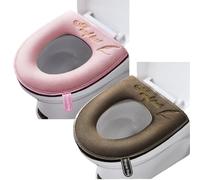 2 Pieces Bathroom Soft Toilet Seat Cover Pad with Handle Toilet Lid Cover Cushion Soft Thicker Washable Fits All Oval Toilet Seats (Pink+ brown, zipper)