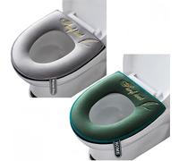 2 Pieces Bathroom Soft Toilet Seat Cover Pad with Handle Toilet Lid Cover Cushion Soft Thicker Washable Fits All Oval Toilet Seats (GRAY+GREEN, zipper)