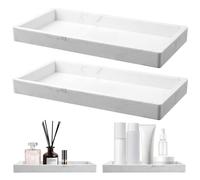 2 Pieces Bathroom Tray 20 x 10 cm Silicone Vanity Tray Candle Tray Perfume Tray Rectangle Plate Trays Bathroom Organisers Countertop for Fabric Candles,Soap,Towel Marble White Bathroom Tray Organiser