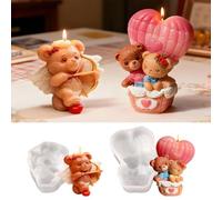 2 Pieces Bear Candle Mould, 3D Bear Silicone Moulds Epoxy Resin Mold Romantic Making Mould for Valentine's Day Wedding Birthday Mother's Day Dating Couples Holidays