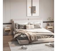 2 Pieces Bedside Table Nightstand Wall Mounted with Drawer and Shelf HOMCOM Light Brown One Size
