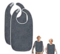 2 Pieces Bibs for the Elderly, Washable Adult Bibs, 75 x 45 cm Bib for Adults, Reusable Bib for Elderly Adults and Disabled People and Patients, grey, XL