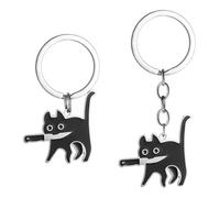 2 Pieces Black Cat Keychains, Stainless Steel Cartoon Keychains, Cute Pendant Keychains, Creative Keychains