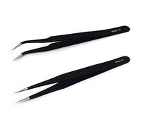 2 Pieces Black Tweezers for Crafting, Precision ESD Tweezer Set, Modelling Tweezers, Anti-Static Stainless Steel Tweezers, for Electronic Device Repair, Electronics, Laboratory