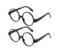 2 Pieces Black Round Glasses Lensless,Halloween Round Black Glasses Plastic Frame Glasses Fancy Dress Party Accessory,for School Costume Cosplay Wizard harry potter Party for Boys Girls,Small Size