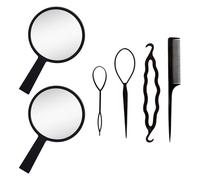 2 Pieces Black Round Mirror And 4 Pieces Hairpin, Handheld Mirror, Portable Makeup Mirror, Travel Accessories.