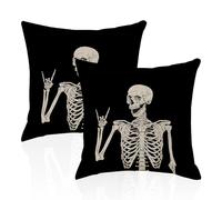 2 Pieces Black Skull Pillowcases, Gothic Home Decoration, Room Decoration, Furniture Items, Vintage Cushion Covers, Personalized Cushion Covers, Suitable for Living Room, Bedroom, Car Decoration