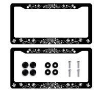 2 Pieces Black White Daisy Butterfly License Plate Frames, Flower License Plate Frames for Car License Plate Holder, Stainless Steel License Plate Holder for Women Men, 6 x 12 Inch