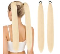 2 Pieces Blonde Ponytail Extension, 26 Inch Straight Braiding Hair, Blonde Hair Extensions for DIY Ponytail, French Braid, Concert and Festivals