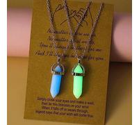 2 Pieces Blue Green Glow In The Dark Necklaces Natural Stone Hexagon Quartz Crystal Pendant Necklace Magnetic Heart Distance Choker Glow Jewellery For Women Men Gift,Photo Color,Adjustable