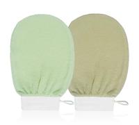 2 Pieces Body Exfoliating Glove, Body Scrub 150D Medium Roughness, Kessa Glove Body Scrub Glove for Smooth Skin and Remove Dead Skin Cells, Ginger Yellow, Pea Green