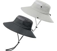 2 Pieces Boonie Sun Hat for Men & Women Bucket Hat with UV Protection UPF 50+ Outdoor Military Cap for Fishing,Hiking,Safari & Gardening (Dark Grey&Light Grey)