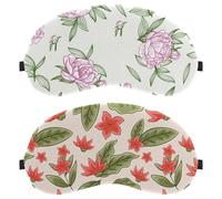 2 Pieces Botanical Red Flowers Pattern Green Leaves Sleep Mask, Completely Block Out Light Eye Mask for Side Sleeper, Zero Eye Pressure Night Blindfold, Adjustable Eye Shade Cover